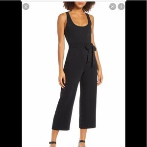 BB Dakota black cropped jumpsuit zip back, tie belt